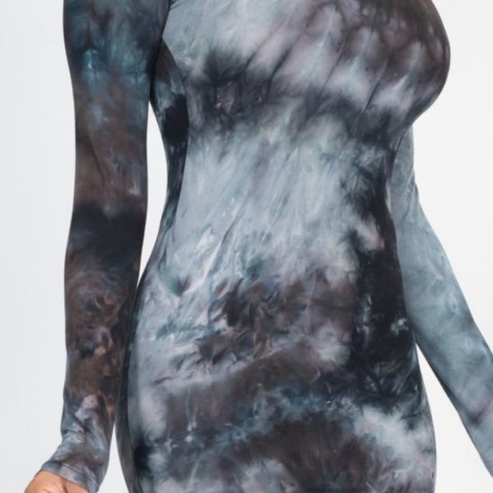 Navy Blue Sexy Tie Dye Body Con Dress - Thumbnail 2