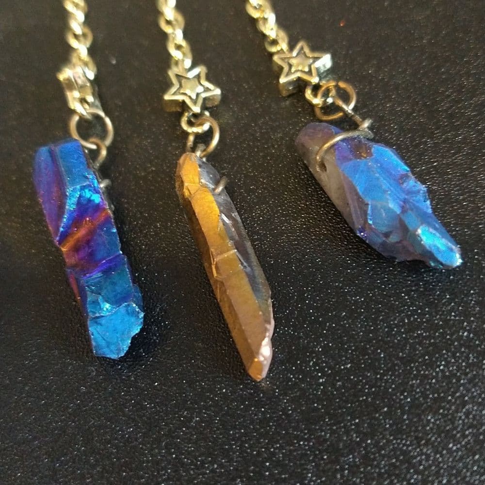 Oversized Dangle Moon and Star Tassel Coloured Quarts Dangle Earrings - Thumbnail 7