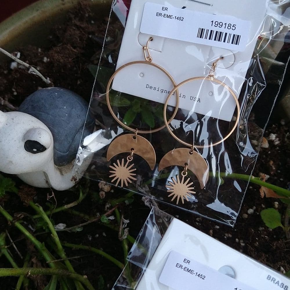 Sun and Moon Round Circle Link Dangle Earrings Silver or Rose Gold - Thumbnail 8