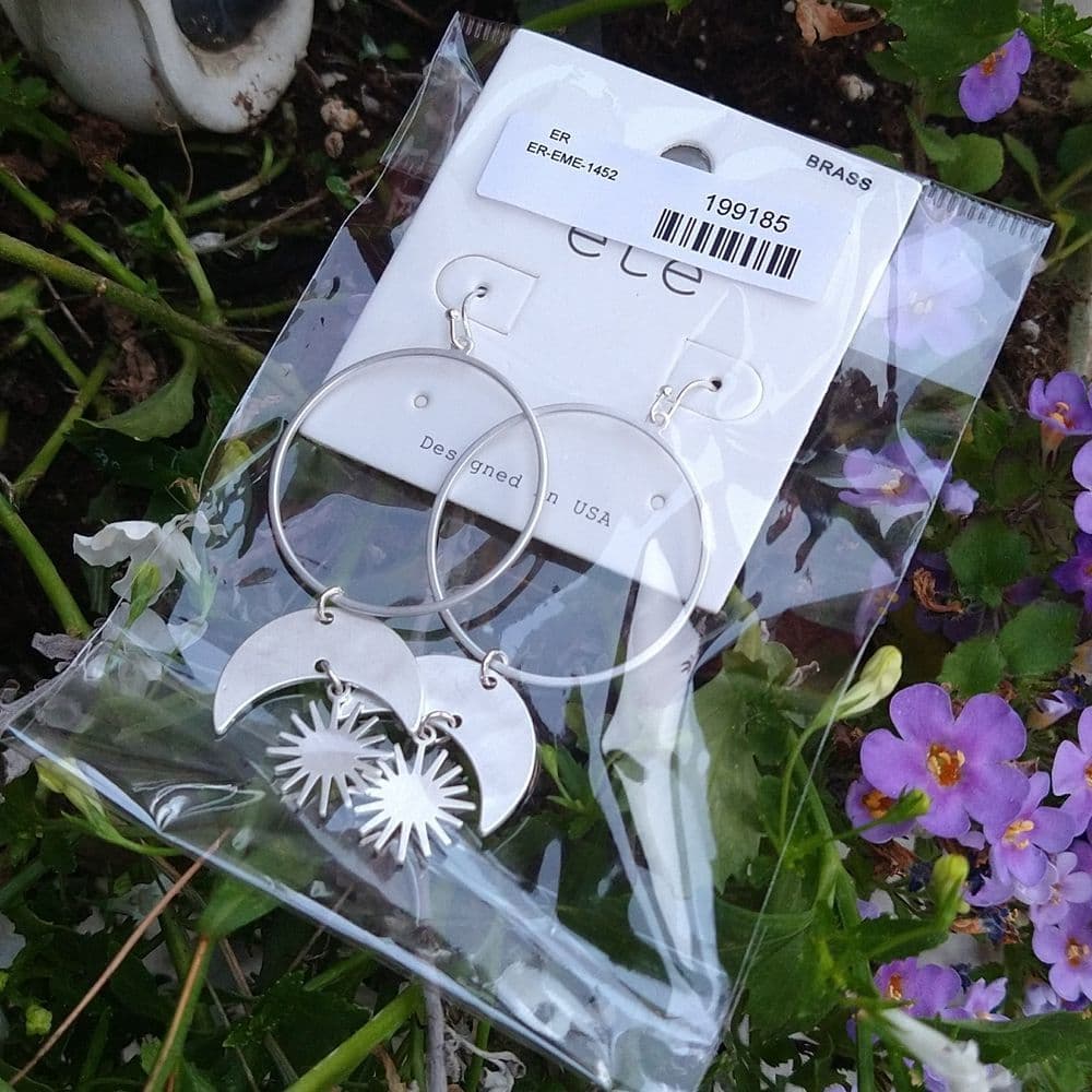 Sun and Moon Round Circle Link Dangle Earrings Silver or Rose Gold - Thumbnail 7