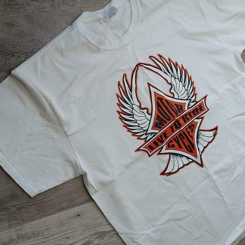 Men's Port & Company Essential Tee White Harley Davidson Graphic - Thumbnail 2