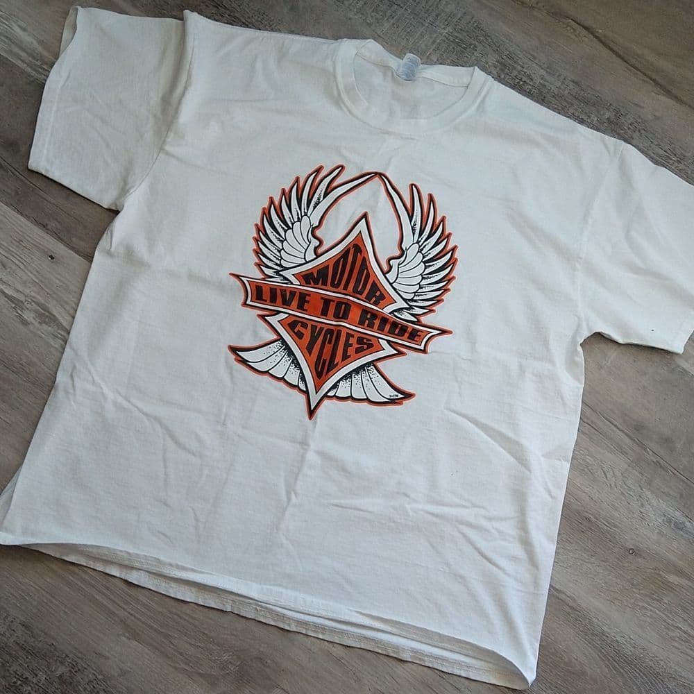 Men's Port & Company Essential Tee White Harley Davidson Graphic - Thumbnail 6