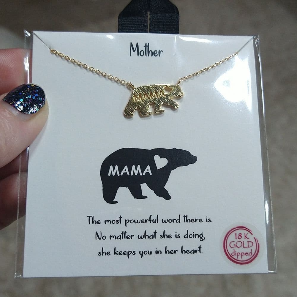 18K Gold Dipped Mama Bear Necklace - Thumbnail 3