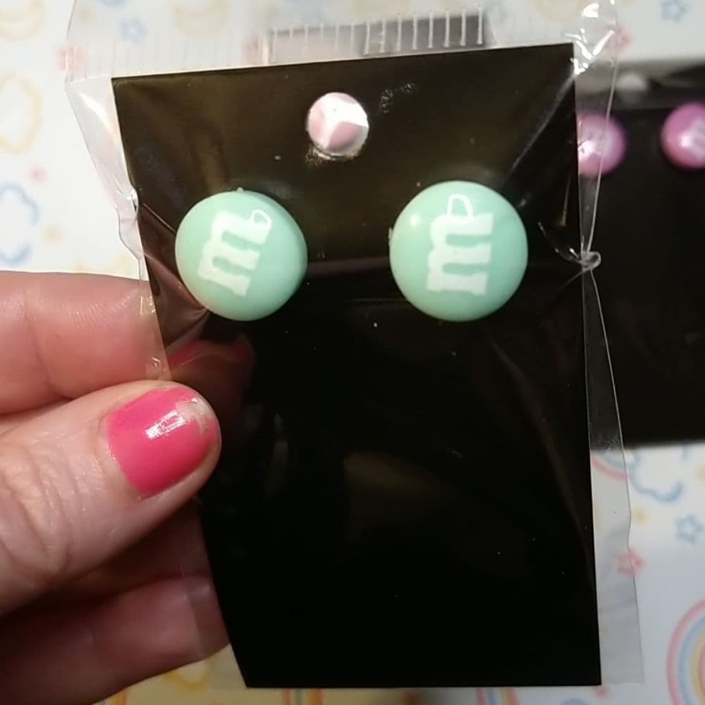 Pastel Colors M&M Post Back Earrings Easter Fun Colors - Thumbnail 3
