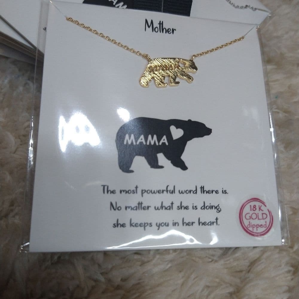 18K Gold Dipped Mama Bear Necklace - Thumbnail 5