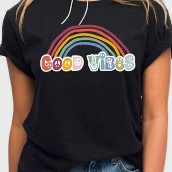 Black Retro Rainbow Good Vibes Only Tee - Thumbnail 10