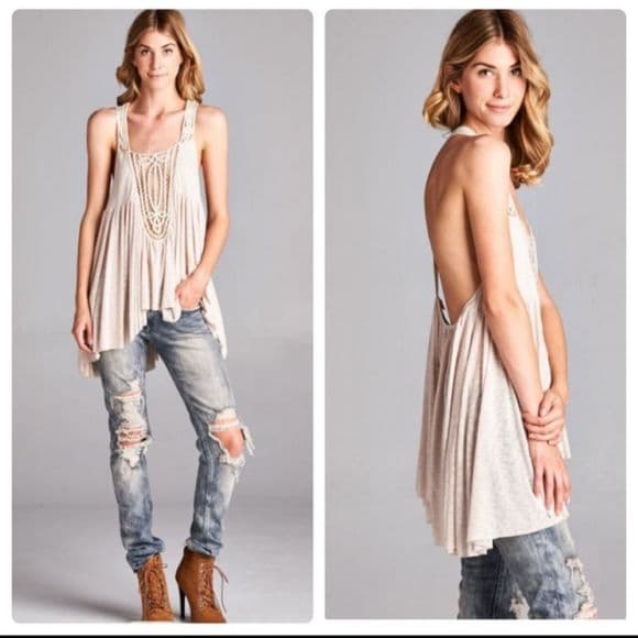 Semi Sheer Cream Oversized Trapeze Tunic Tank - Thumbnail 5
