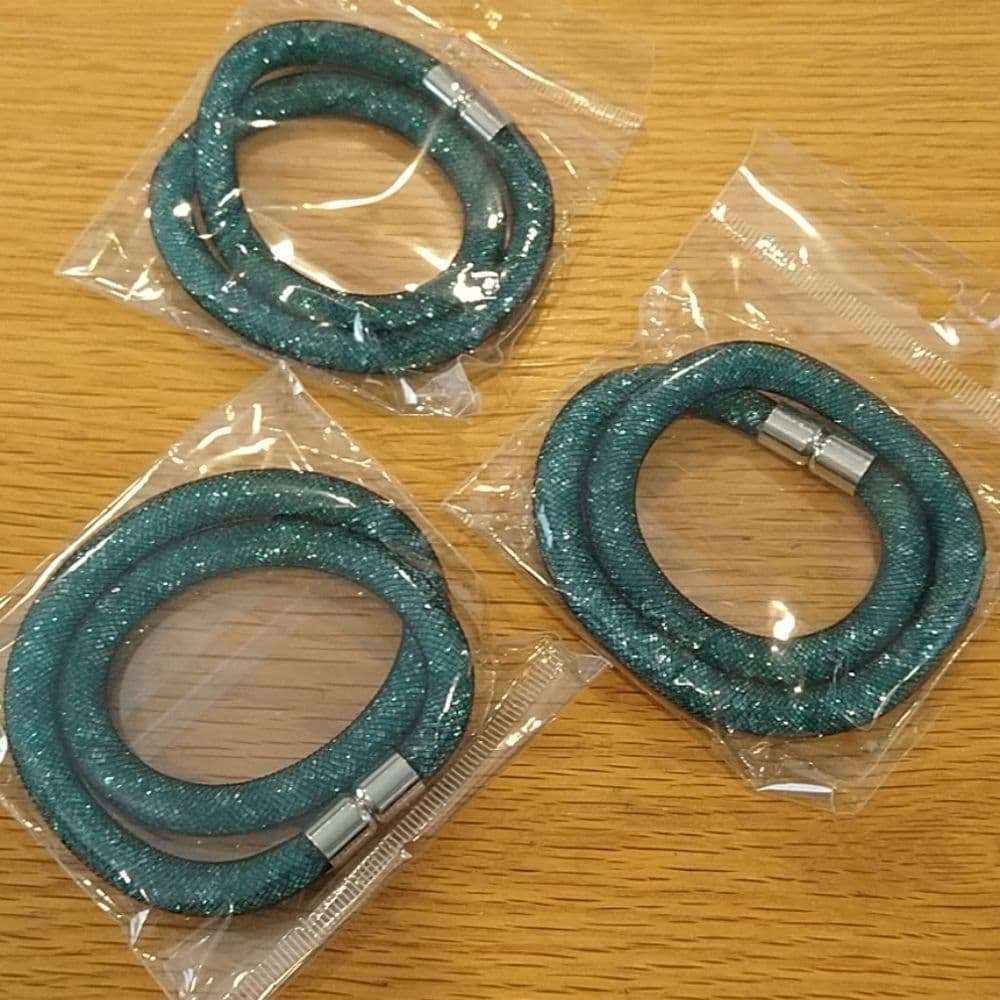 15" Teal Mesh Crystal Wrap Bracelet with Magnetic Clasp - Thumbnail 5