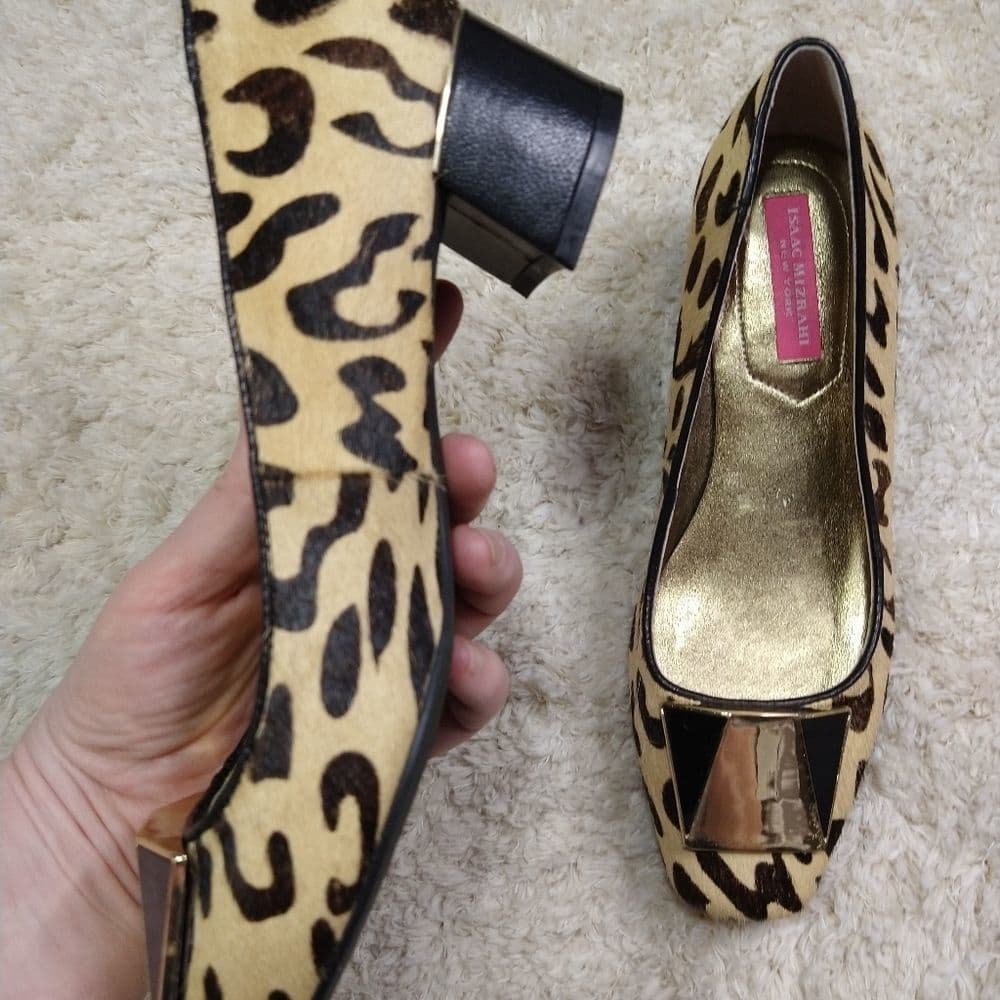 Isaac Mizrahi Calf Hair Animal Print Block Heels - Thumbnail 10