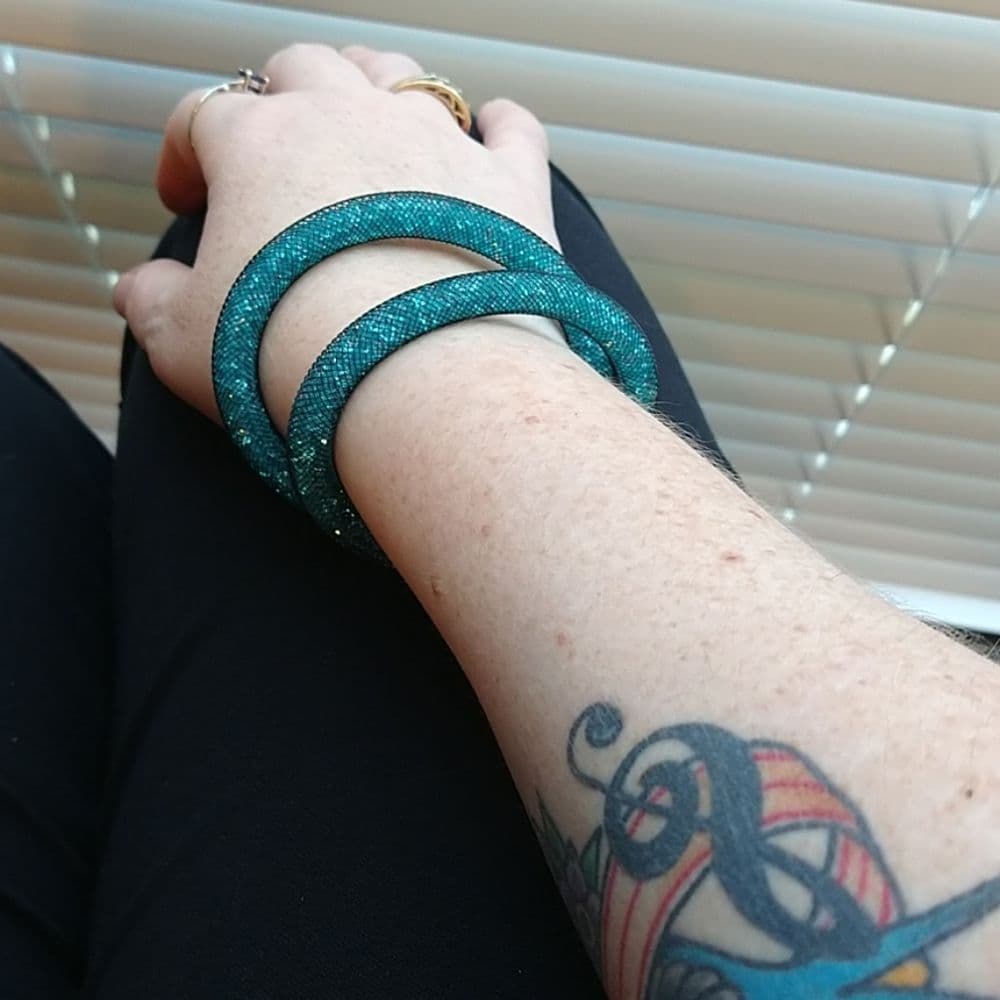 15" Teal Mesh Crystal Wrap Bracelet with Magnetic Clasp - Thumbnail 4