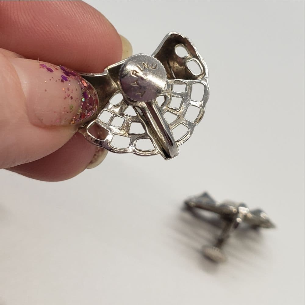Vintage Silver Marino STAMPED Screw Back Earrings - Thumbnail 2
