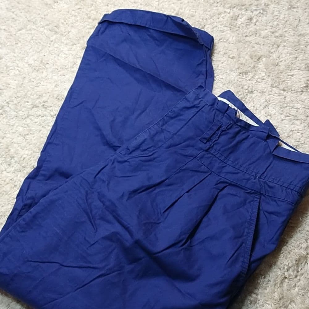 Anthropologie Cartonnier Vibrant Blue Cropped Pleated 100% Cotton Trousers - Thumbnail 4