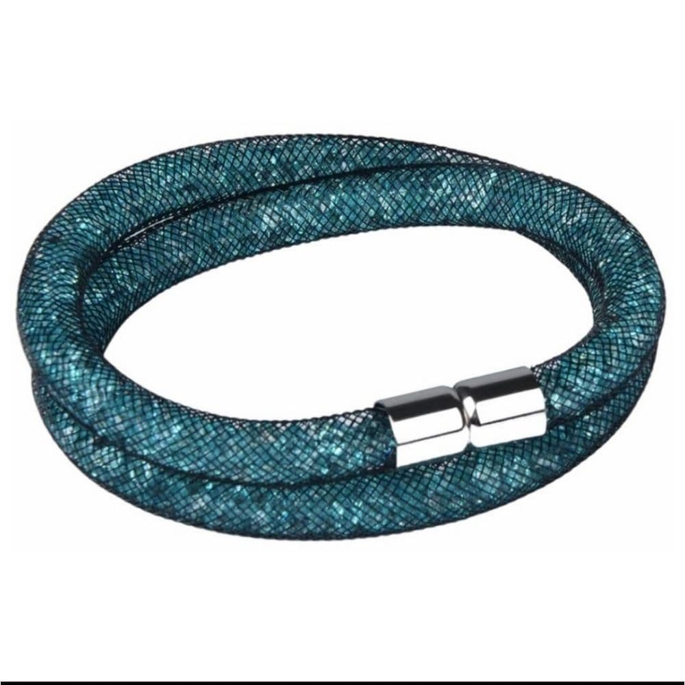 15" Teal Mesh Crystal Wrap Bracelet with Magnetic Clasp - Thumbnail 2