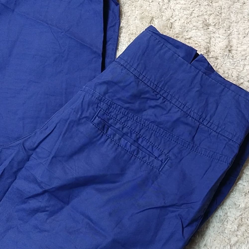 Anthropologie Cartonnier Vibrant Blue Cropped Pleated 100% Cotton Trousers - Thumbnail 3