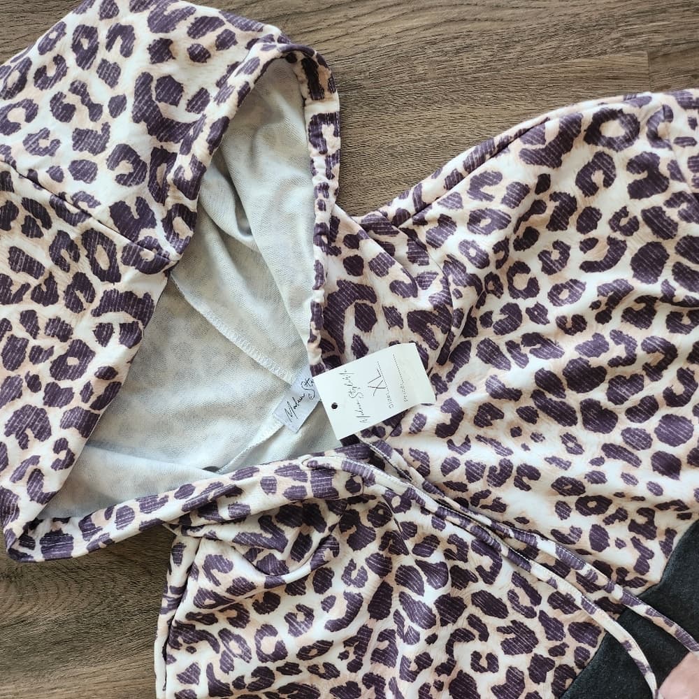 Last One. Animal Print Color Block Pink Lightweight Hoody - Thumbnail 6
