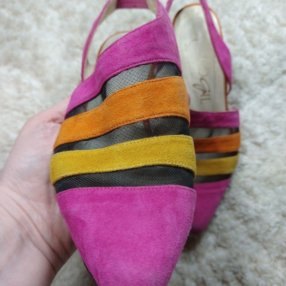 Vintage Paco Gil Bright 80's Suede and Meah Pointed Heels - Thumbnail 3