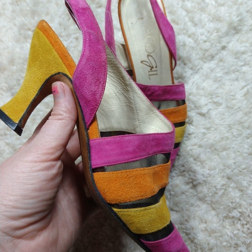 Vintage Paco Gil Bright 80's Suede and Meah Pointed Heels - Thumbnail 4