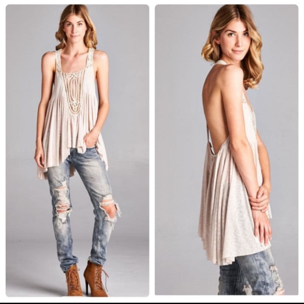 Semi Sheer Cream Oversized Trapeze Tunic Tank - Thumbnail 4