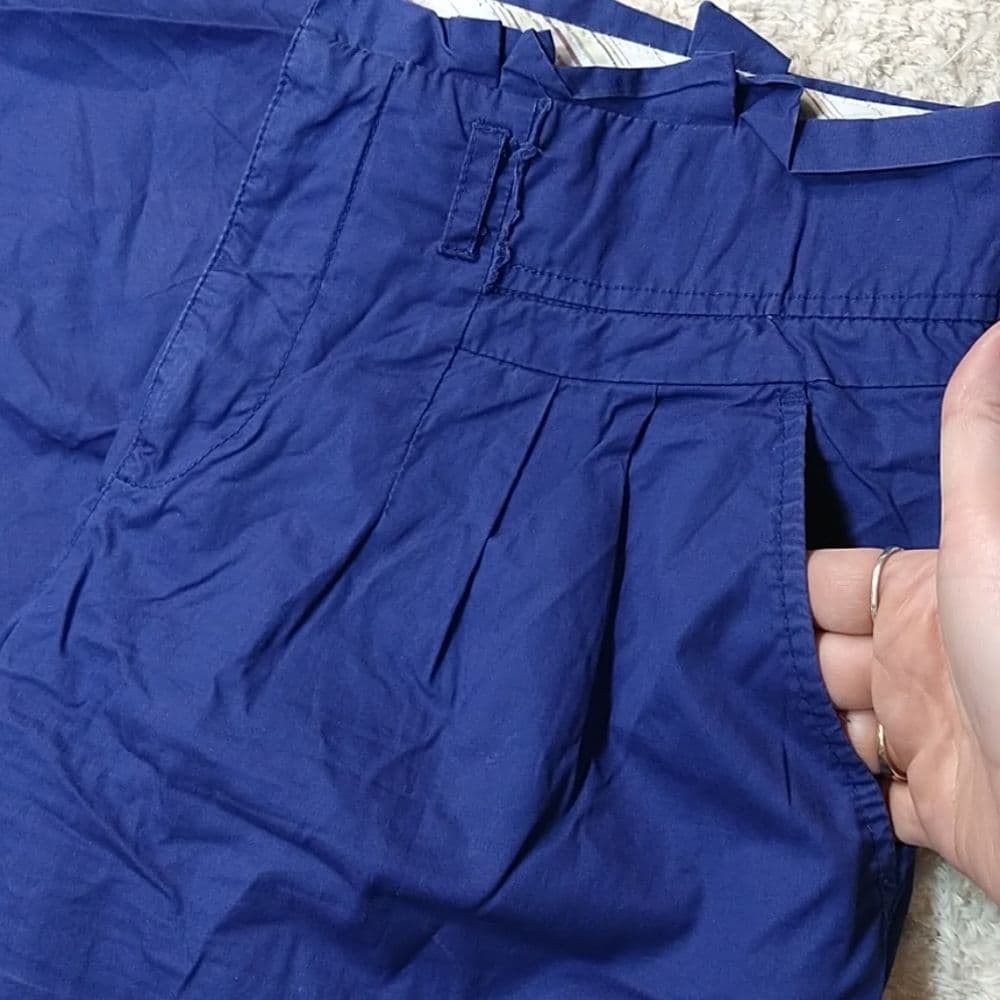 Anthropologie Cartonnier Vibrant Blue Cropped Pleated 100% Cotton Trousers - Thumbnail 5
