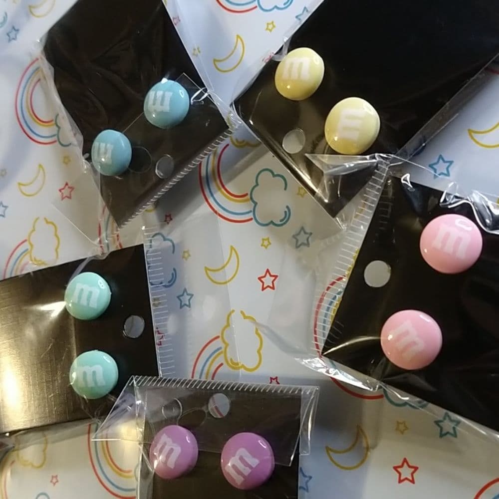 Pastel Colors M&M Post Back Earrings Easter Fun Colors - Thumbnail 2