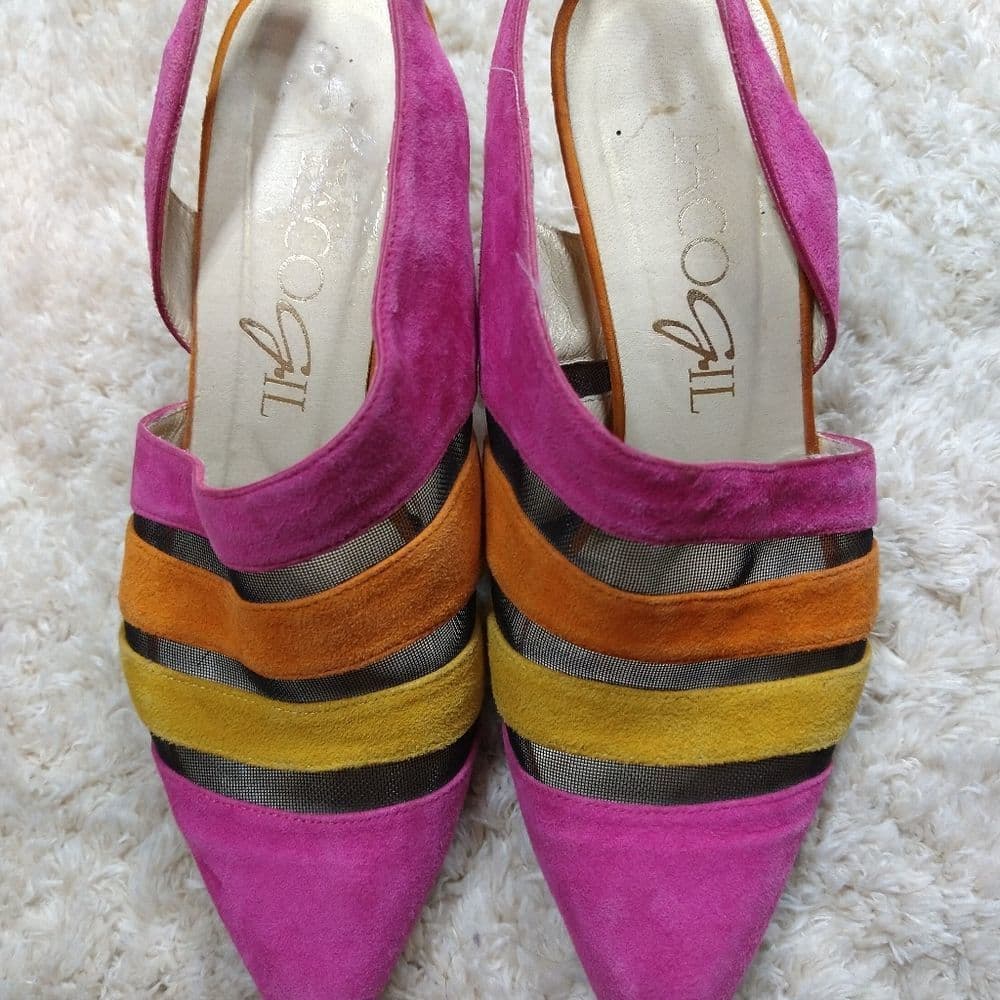 Vintage Paco Gil Bright 80's Suede and Meah Pointed Heels - Thumbnail 8