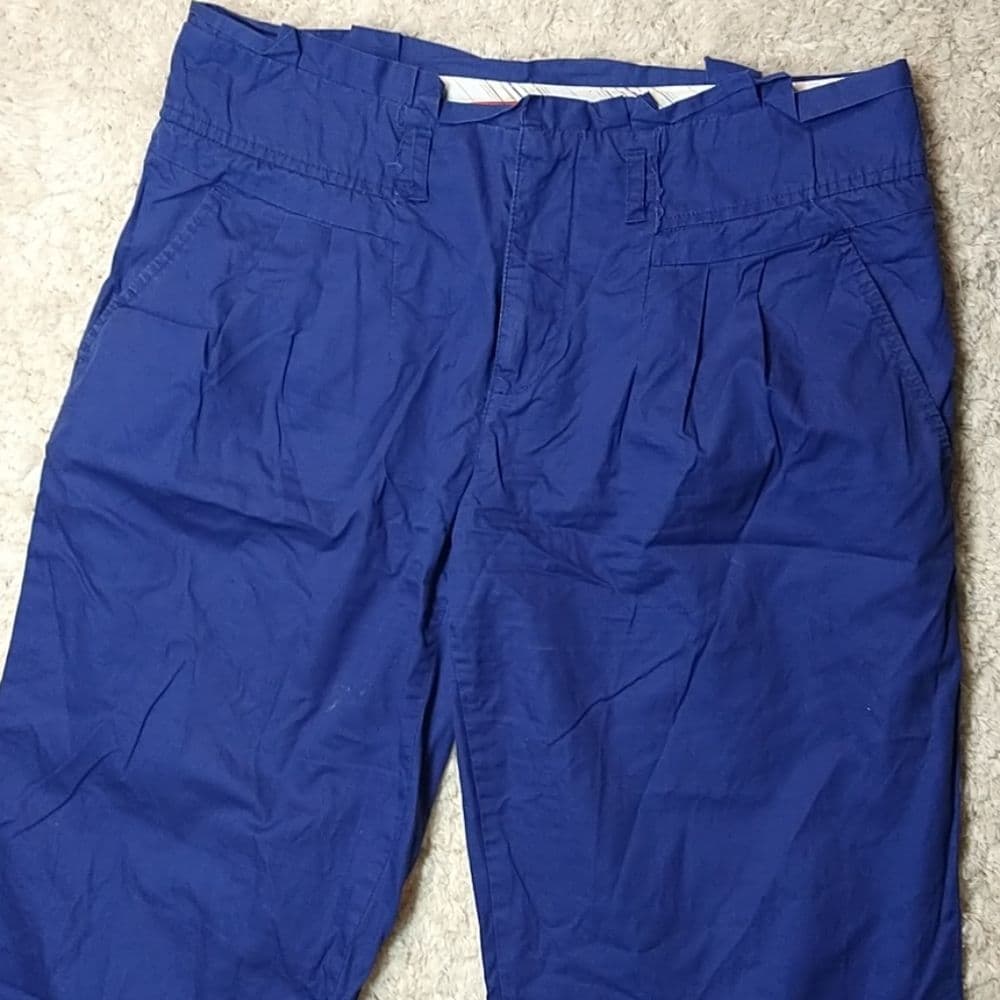 Anthropologie Cartonnier Vibrant Blue Cropped Pleated 100% Cotton Trousers - Thumbnail 6