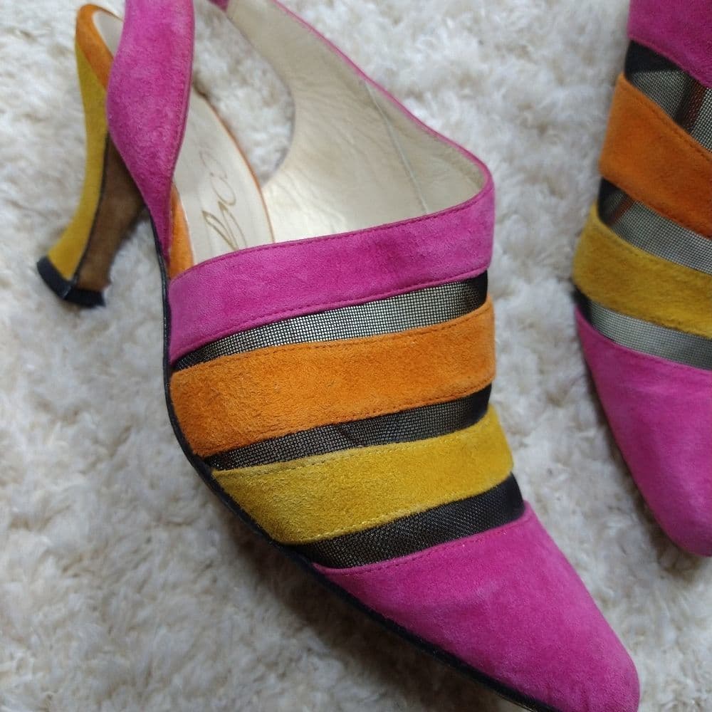 Vintage Paco Gil Bright 80's Suede and Meah Pointed Heels - Thumbnail 7