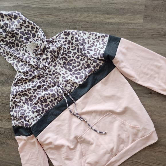 Last One. Animal Print Color Block Pink Lightweight Hoody - Thumbnail 9