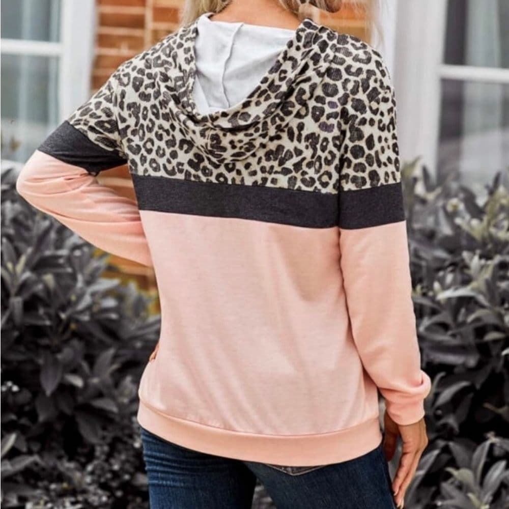 Last One. Animal Print Color Block Pink Lightweight Hoody - Thumbnail 3