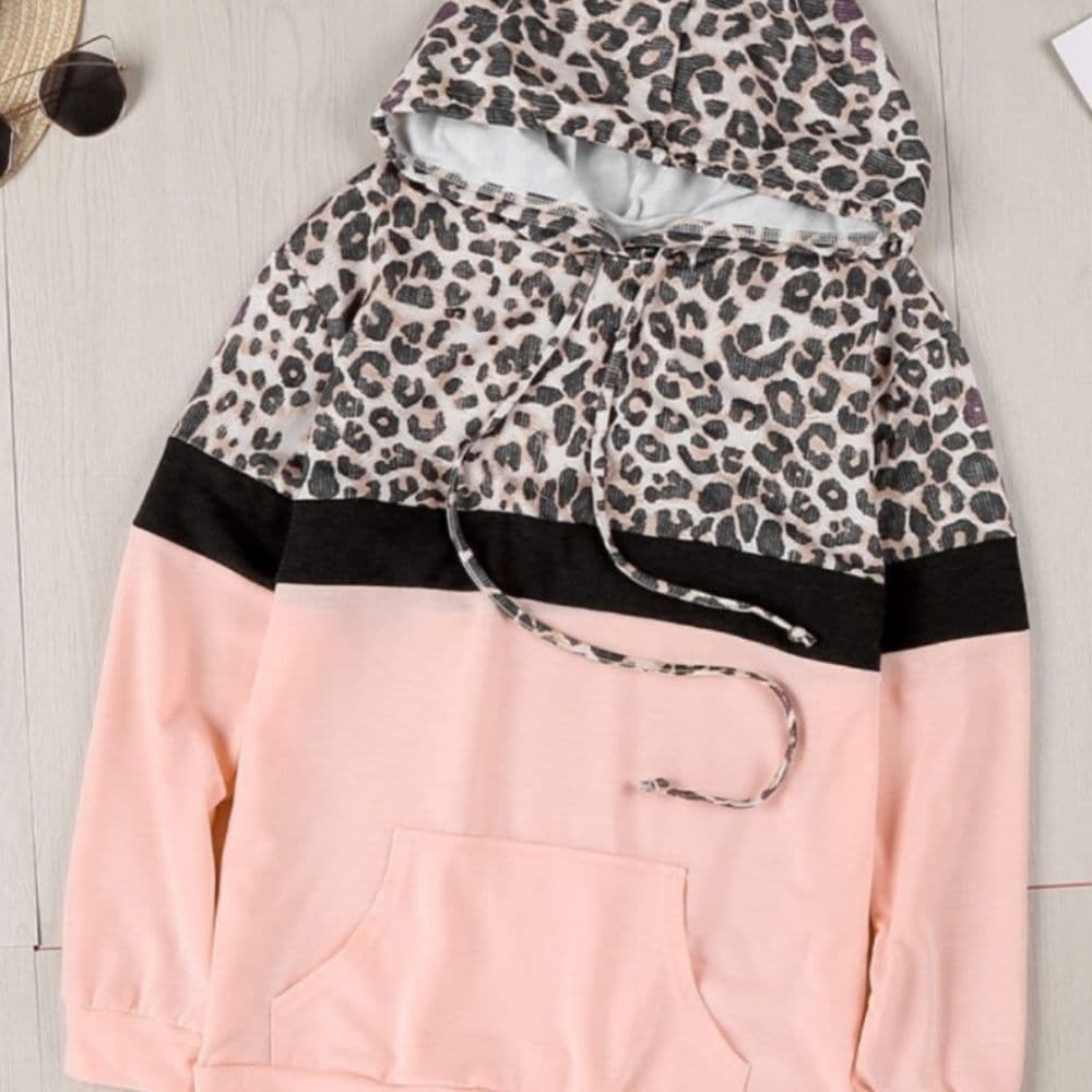 Last One. Animal Print Color Block Pink Lightweight Hoody - Thumbnail 2