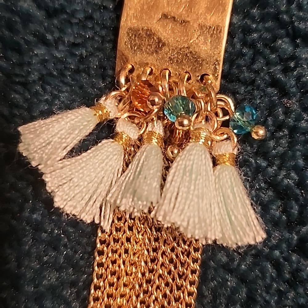 Artisan Crafted 14K Gold Chain Fringe and Howlite Dangle Earrings - Thumbnail 7