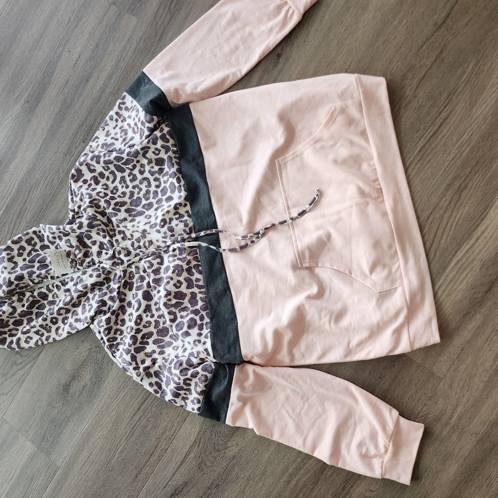 Last One. Animal Print Color Block Pink Lightweight Hoody - Thumbnail 5