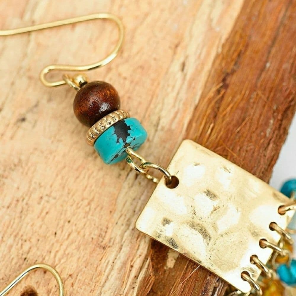 Artisan Crafted 14K Gold Chain Fringe and Howlite Dangle Earrings - Thumbnail 3