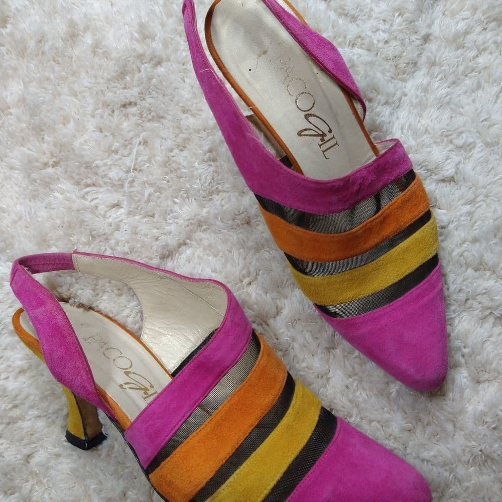 Vintage Paco Gil Bright 80's Suede and Meah Pointed Heels - Thumbnail 9