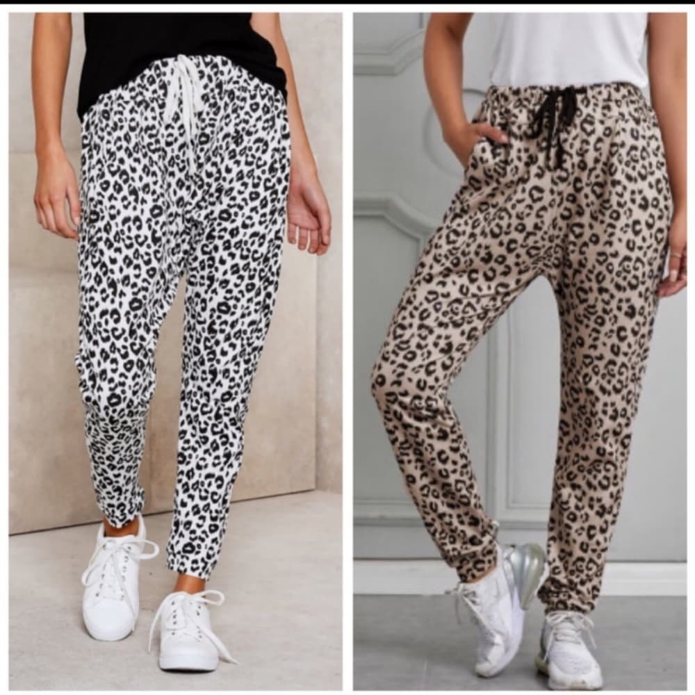 Price Drop!! 🌟Casual Leopard Print Joggers - White - Thumbnail 2