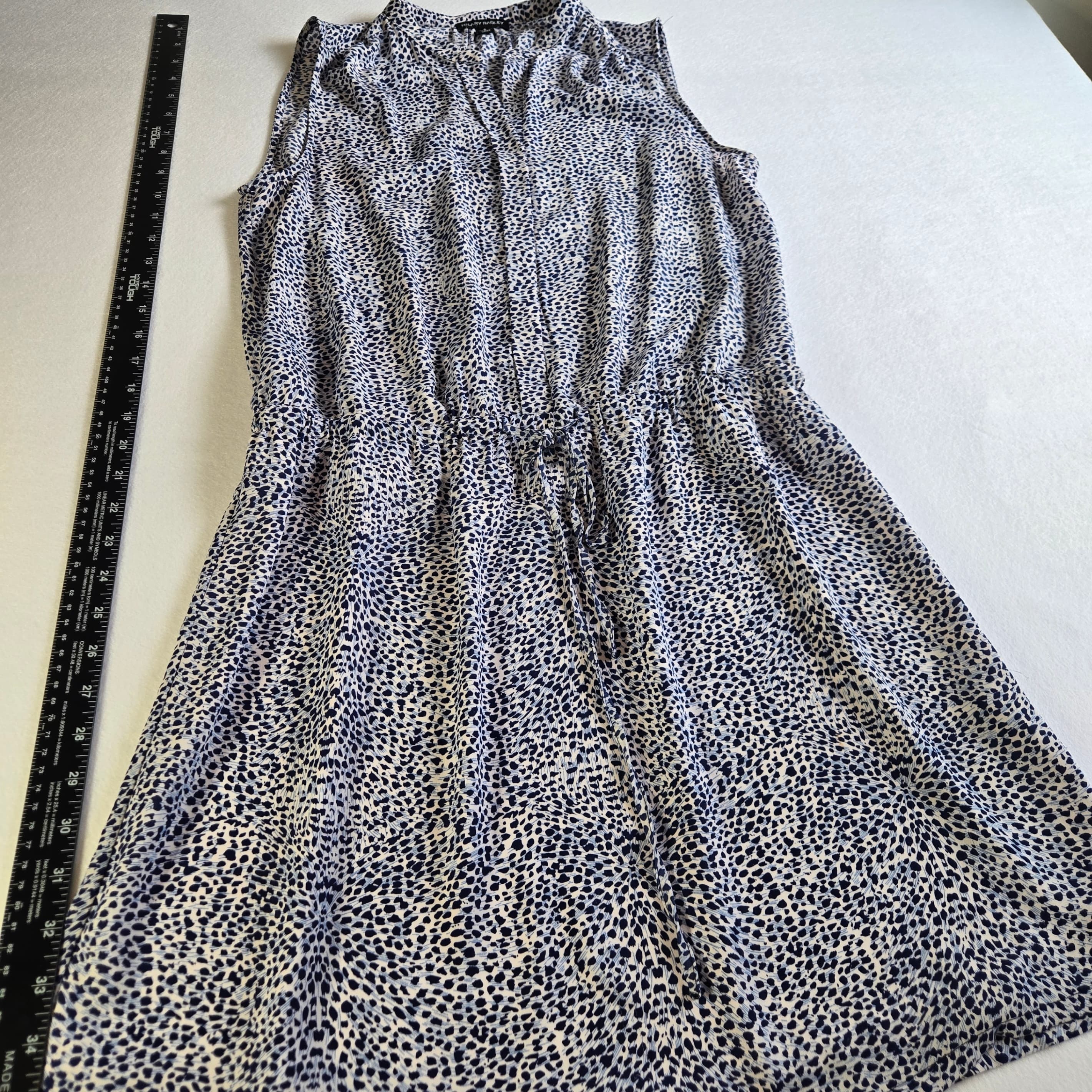 Blue and White Sleeveless Dress with Drawstring Waist - Thumbnail 3
