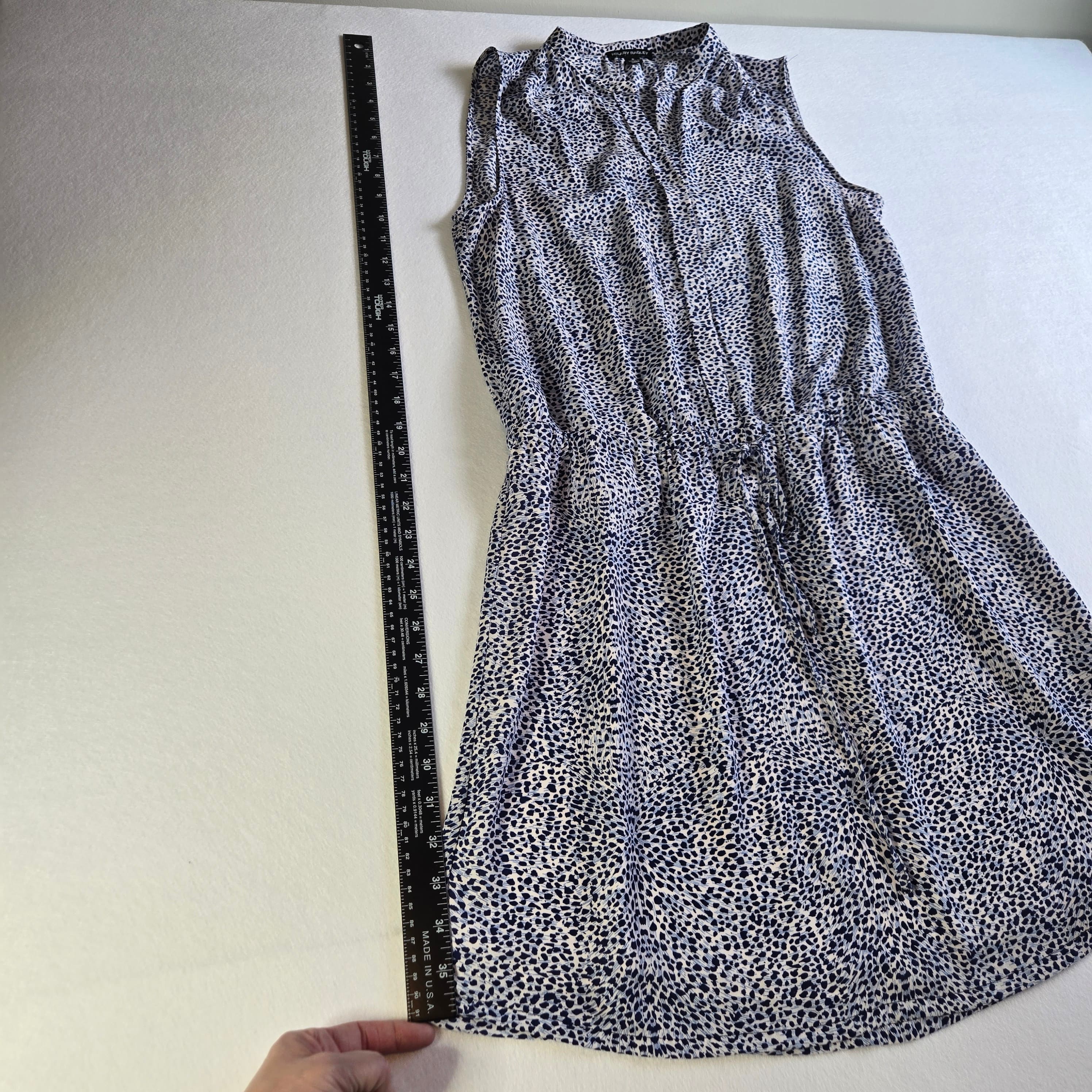 Blue and White Sleeveless Dress with Drawstring Waist - Thumbnail 5