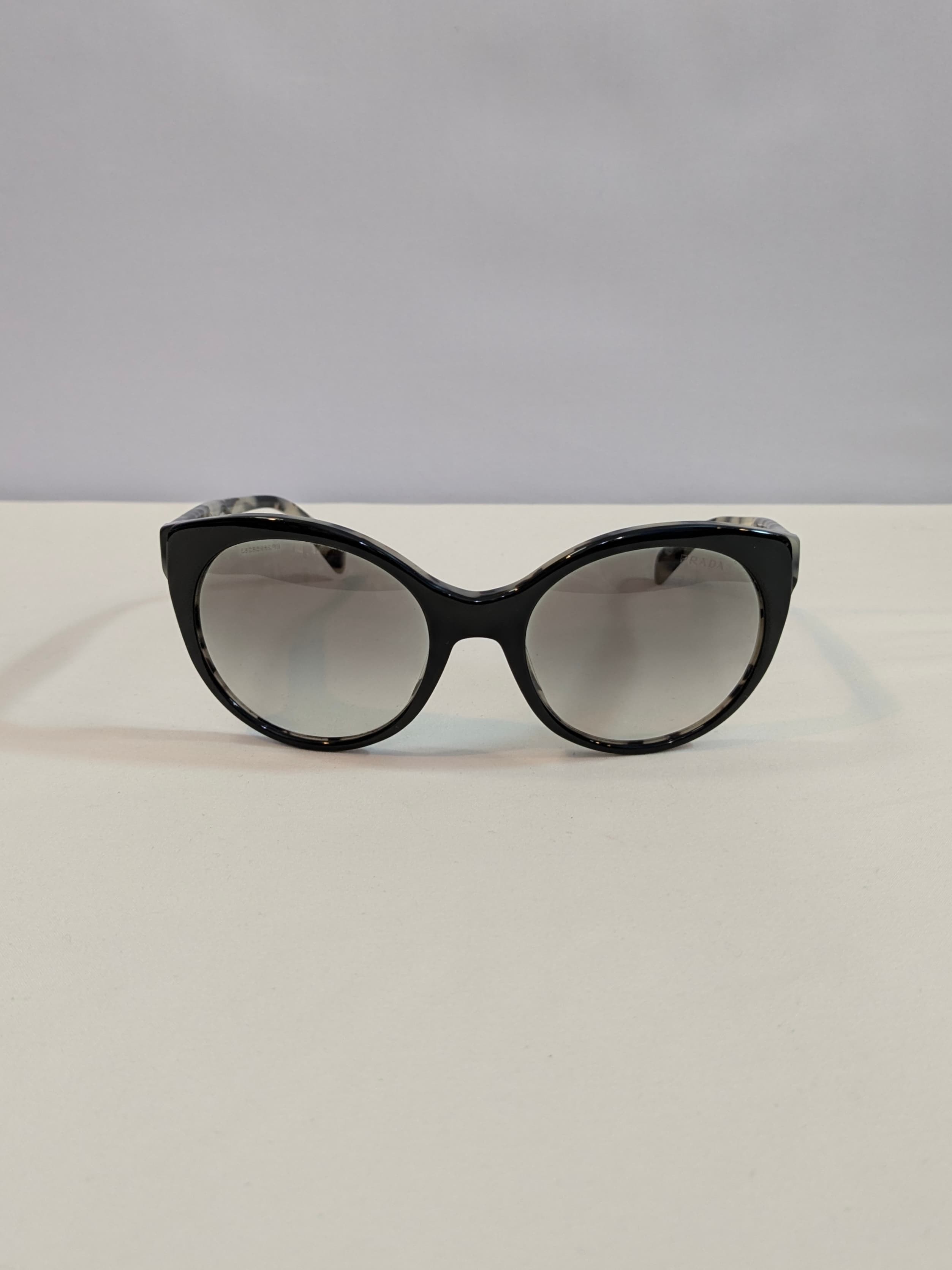 Prada SPR23O Black and Ivory Marble Cat-Eye Sunglasses with Gray Gradient Lenses - Thumbnail 2
