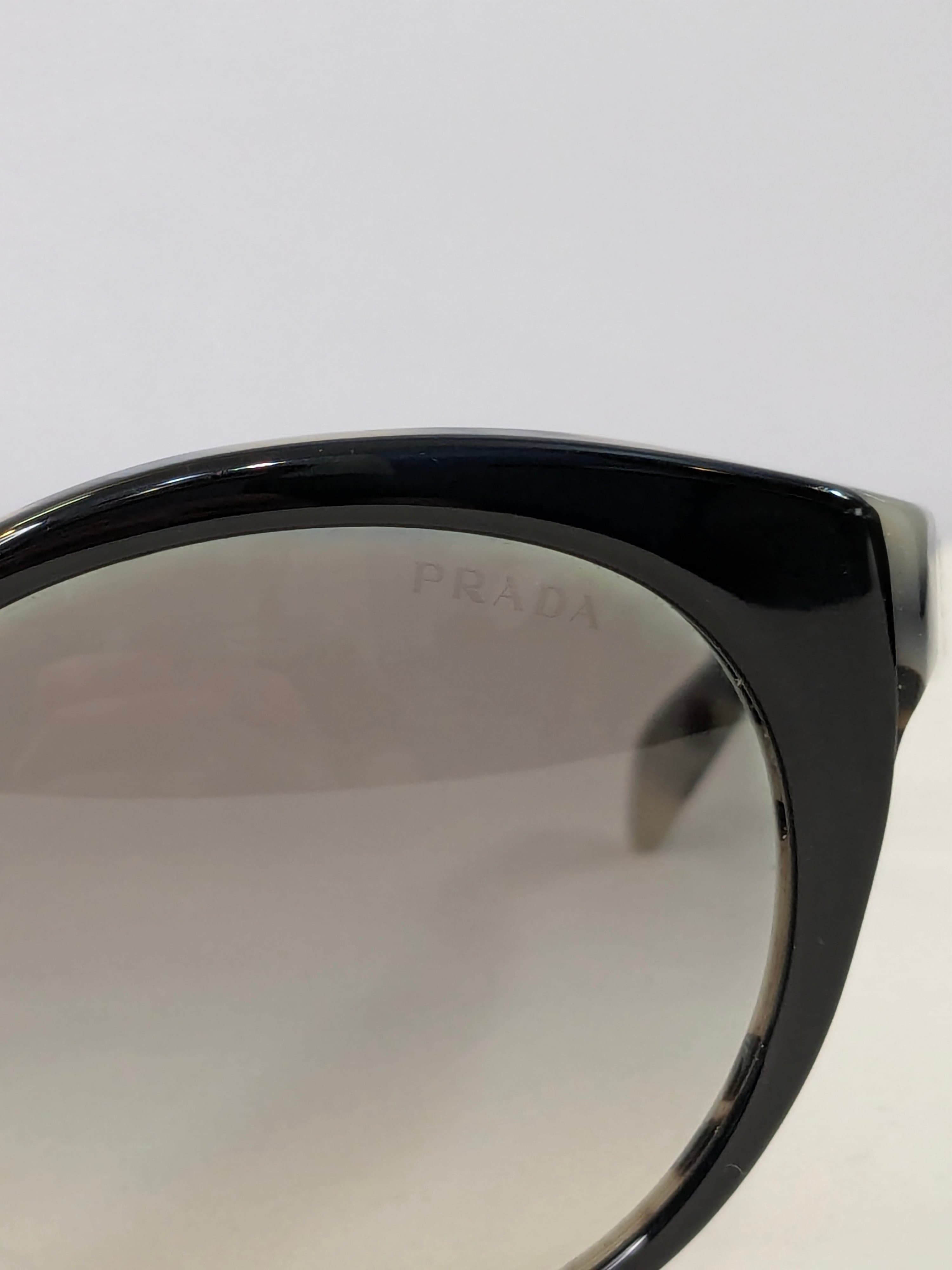 Prada SPR23O Black and Ivory Marble Cat-Eye Sunglasses with Gray Gradient Lenses - Thumbnail 3