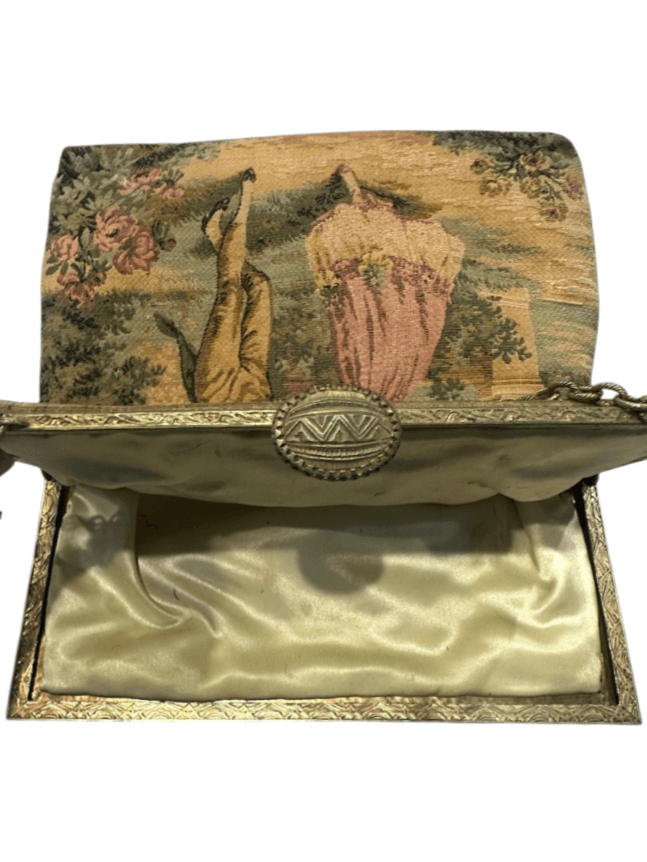 Antique Petit Point 1920s Tapestry Evening Bag Featuring a Charming Pastoral Scene - Thumbnail 4