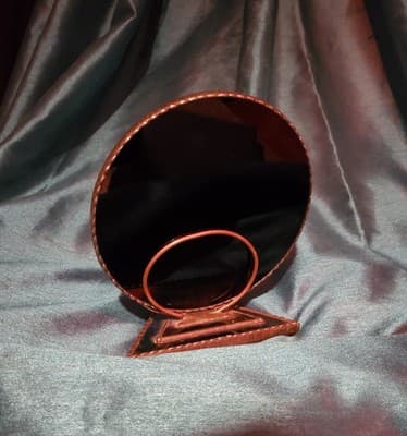 Crecent Moon Opalescent and Black Obsidian Scrying Mirror with Stand - Thumbnail 3