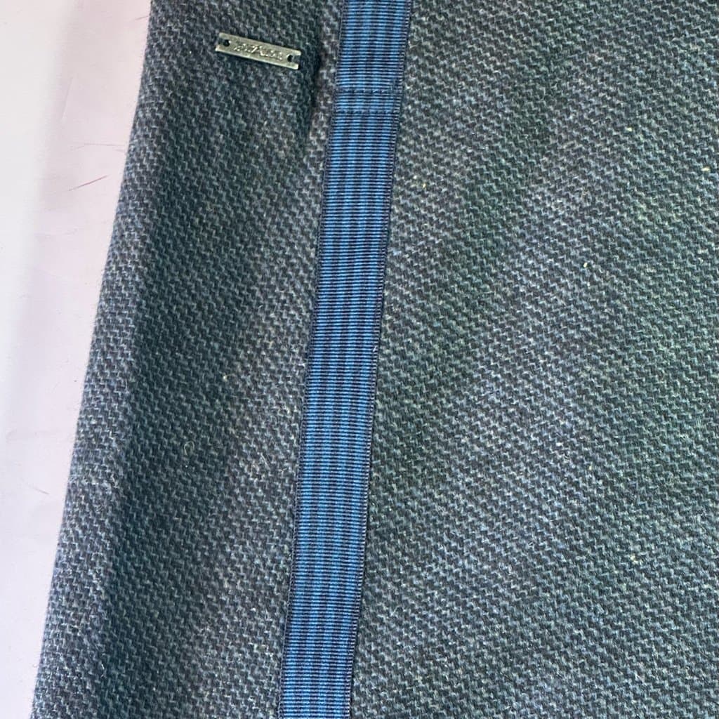 Prana Quincy Wool Blend Tweed Wrap Skirt Small blue stripe black buckle accents - Thumbnail 4