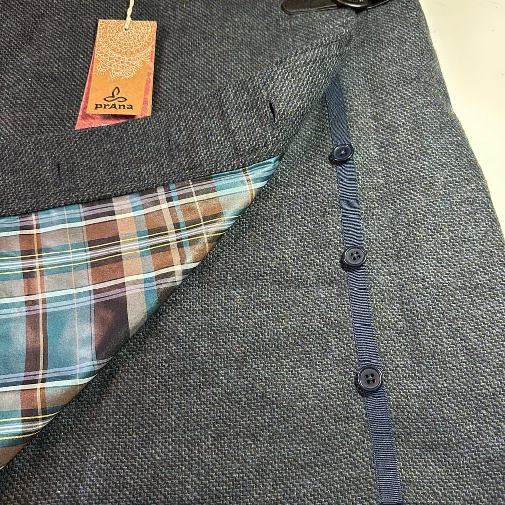 Prana Quincy Wool Blend Tweed Wrap Skirt Small blue stripe black buckle accents - Thumbnail 6