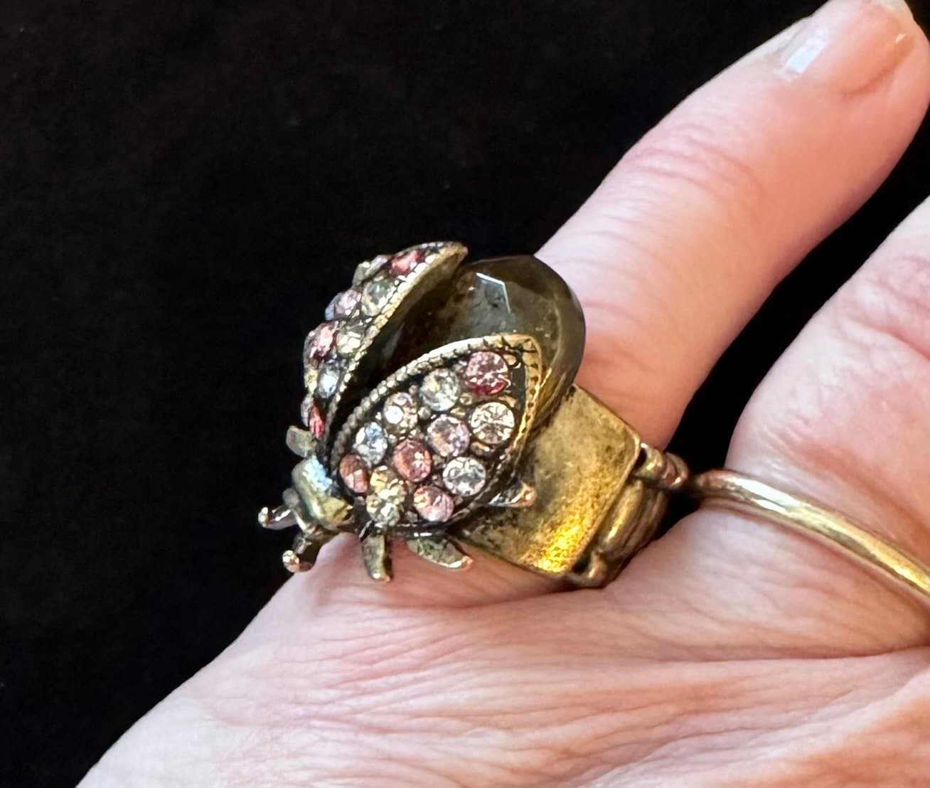 Women Rusty Gold Fashion Ring Metal Elastic Band Lady Bug Beetle Insect Jewelry - Thumbnail 7