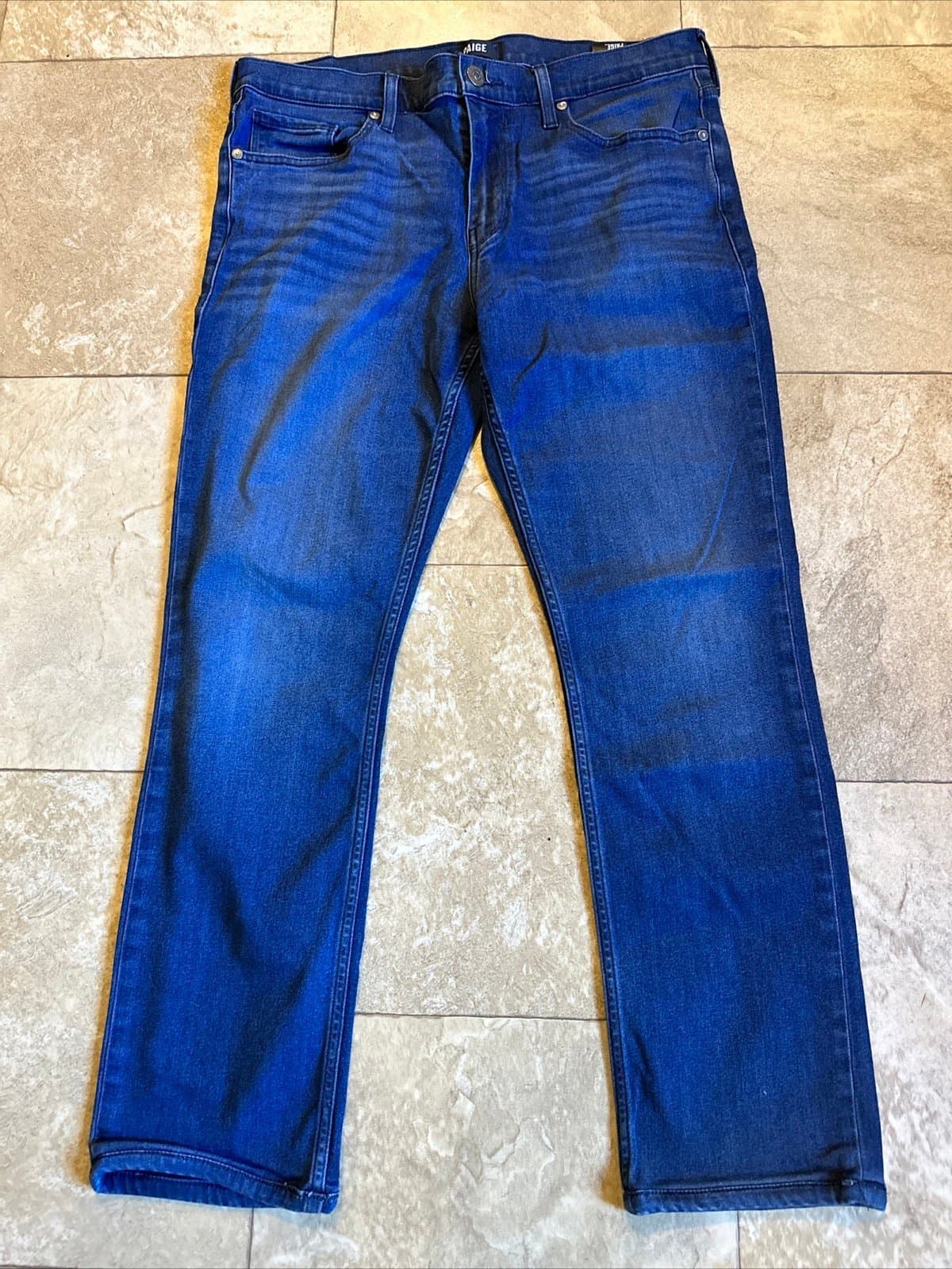 Paige Mens Federal Slim Straight Leg Jeans 34 Mid Rise Dark Wash Blue EUC!!