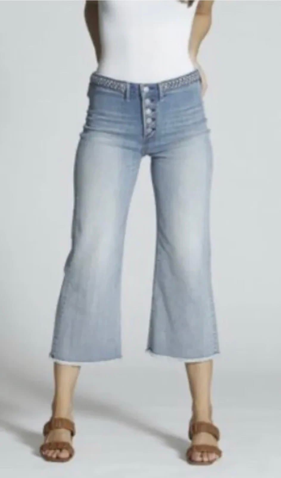 Free People Driftwood Charlee Braided Waist Cropped Jeans Size 25 Inseam 24.5”