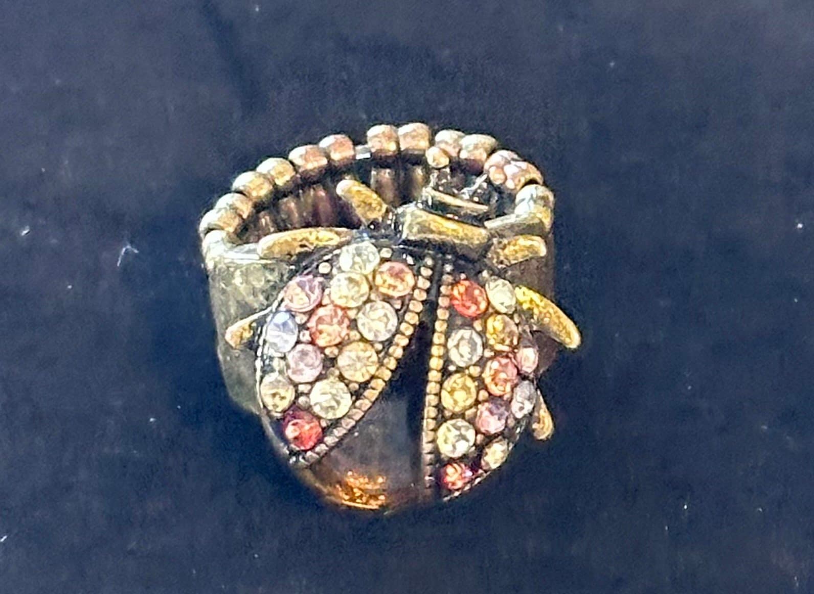 Women Rusty Gold Fashion Ring Metal Elastic Band Lady Bug Beetle Insect Jewelry - Thumbnail 6