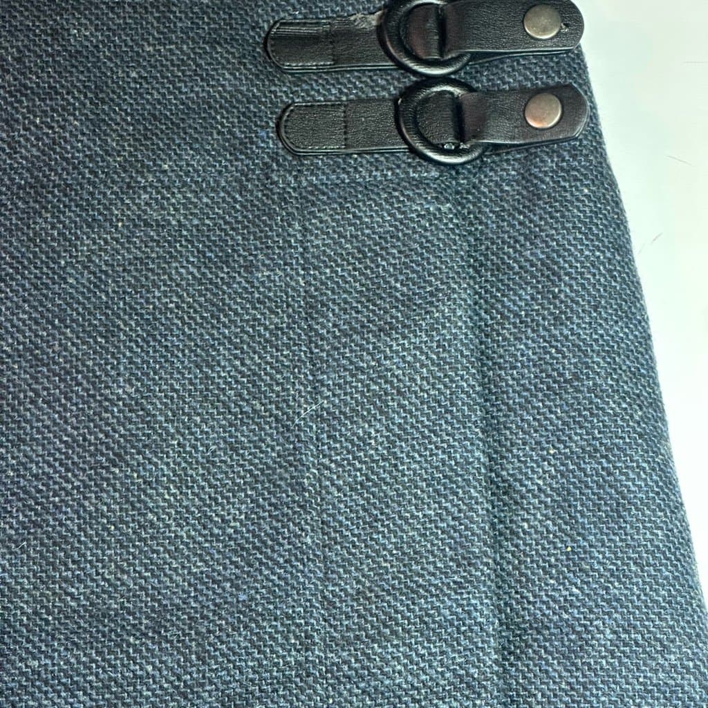 Prana Quincy Wool Blend Tweed Wrap Skirt Small blue stripe black buckle accents - Thumbnail 3