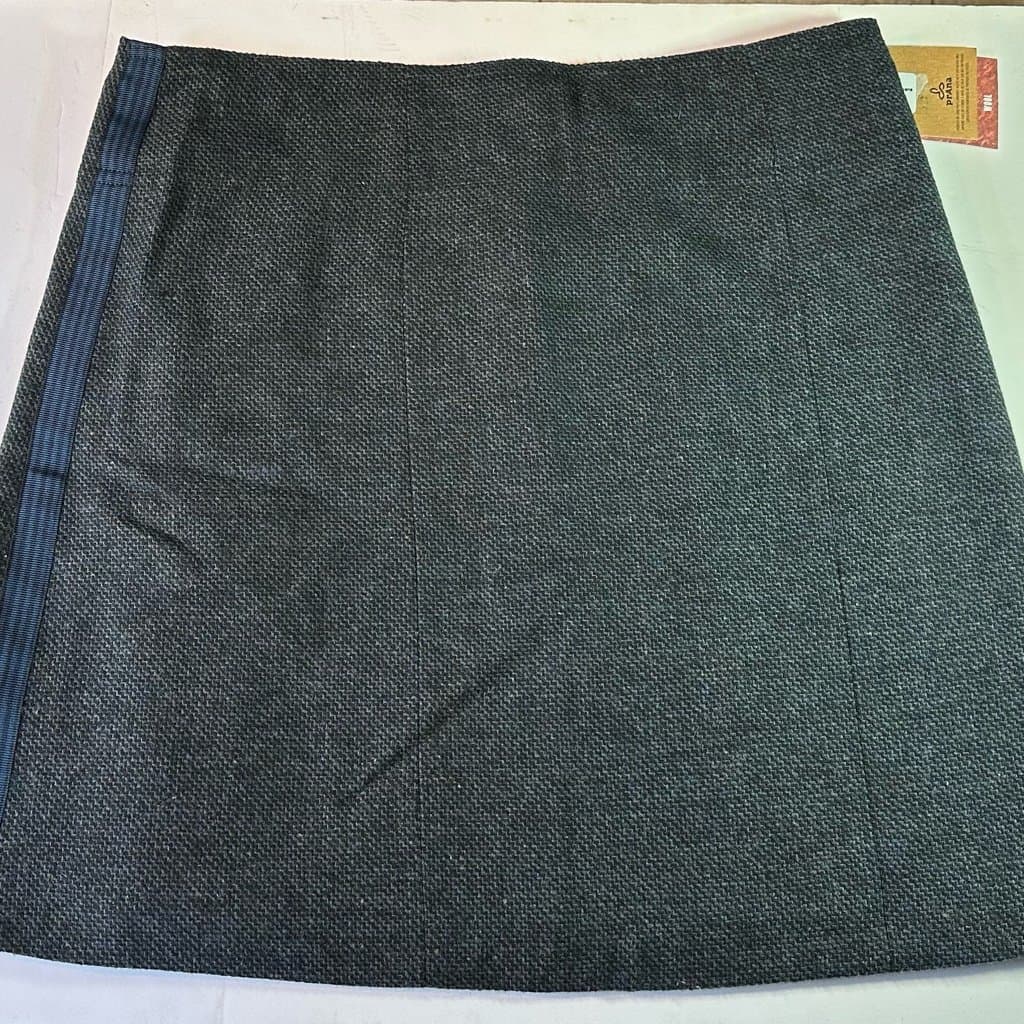 Prana Quincy Wool Blend Tweed Wrap Skirt Small blue stripe black buckle accents - Thumbnail 8