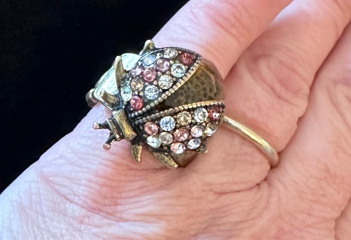 Women Rusty Gold Fashion Ring Metal Elastic Band Lady Bug Beetle Insect Jewelry - Thumbnail 4